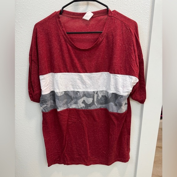 Sunshine & Rodeos Red Colorblock Camo Stripe Tee - Size L - Picture 1 of 3